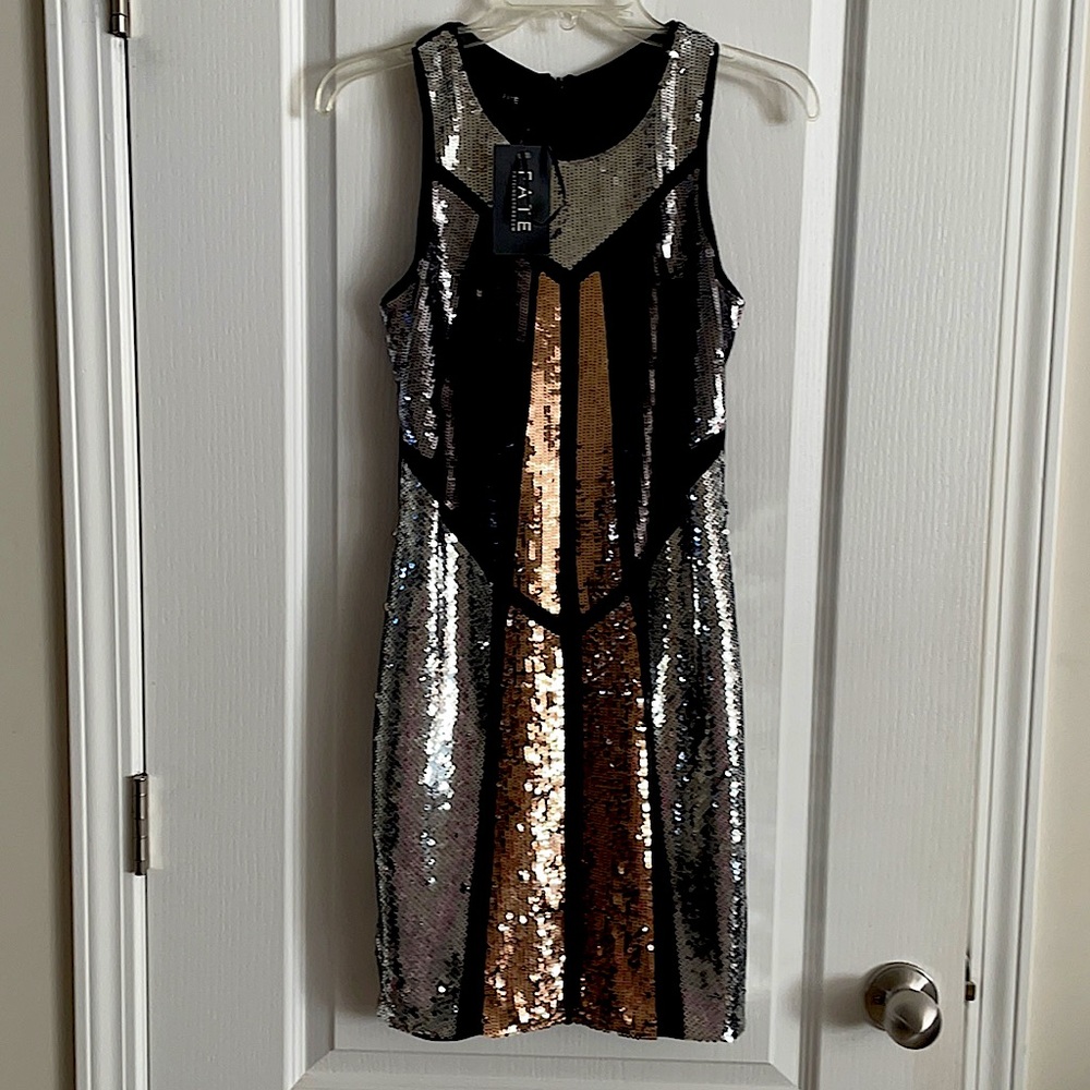 FATE Elegant Sequined Shift Dress. New With Tags. Size Small